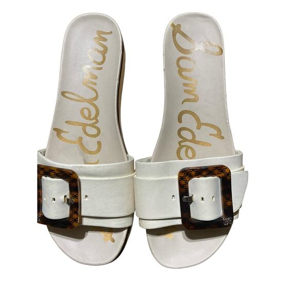Sam Edelman Ariane Slide Sandals Women's Ivory Size US8.5 EU38.5 Tortoise Buckle - Picture 1 of 11